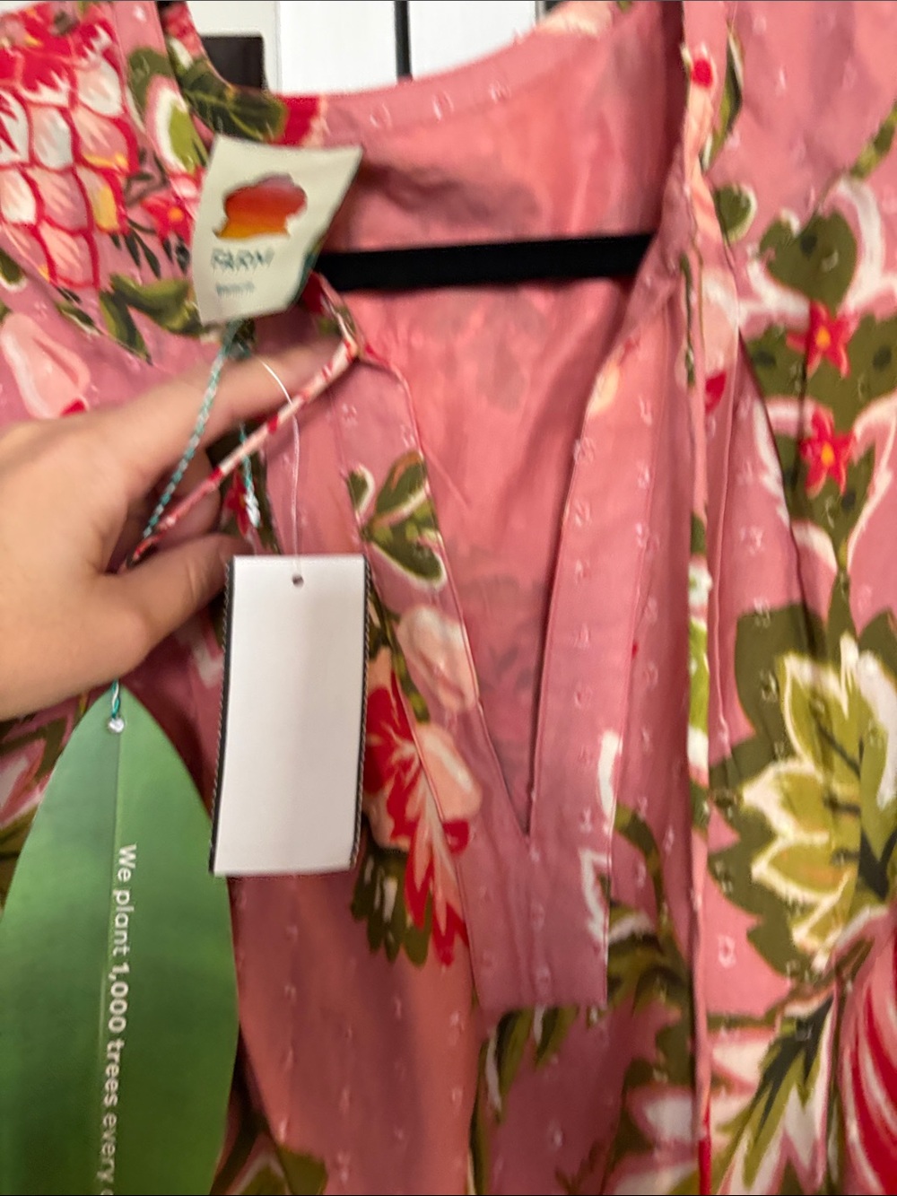Farm Rio M cover up NWT. Floral Pink Long-Sleeve Tiered Dress - Picture 5 of 9